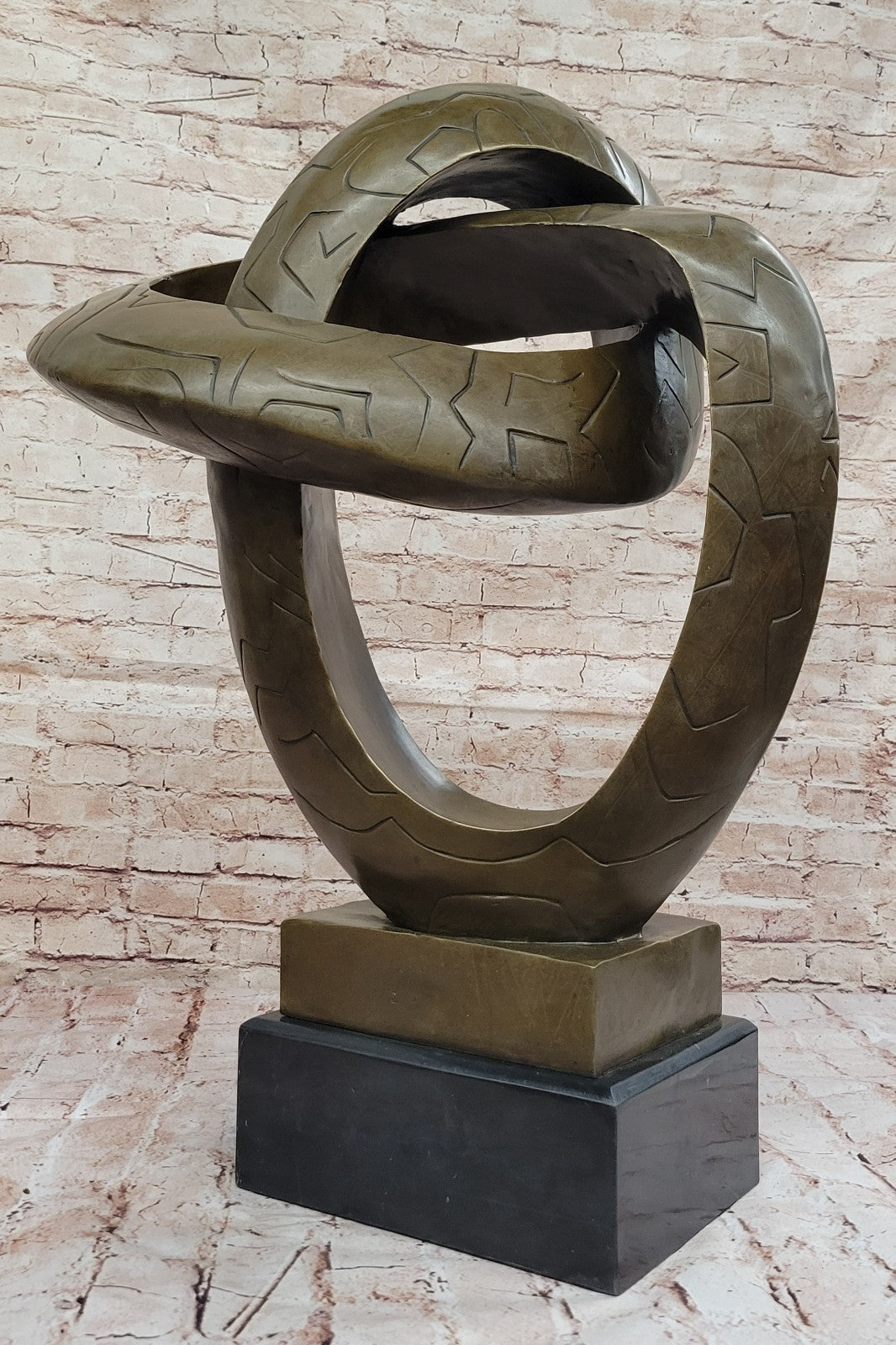 Jubilation Abstract Real Bronze Sculpture, Extra Large Figurine Marble Base Figure