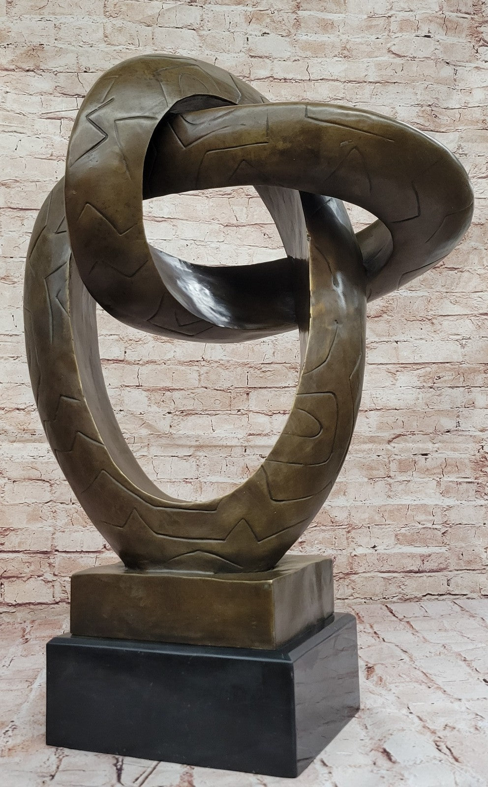 Jubilation Abstract Real Bronze Sculpture, Extra Large Figurine Marble Base Figure