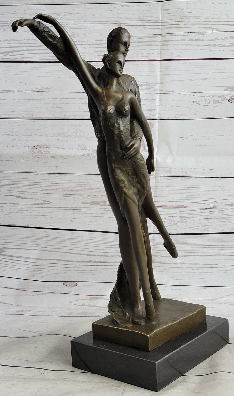 Bronze Sculpture Statue Home Office Unique Two Semi Nude Couple Ballerina Dancer