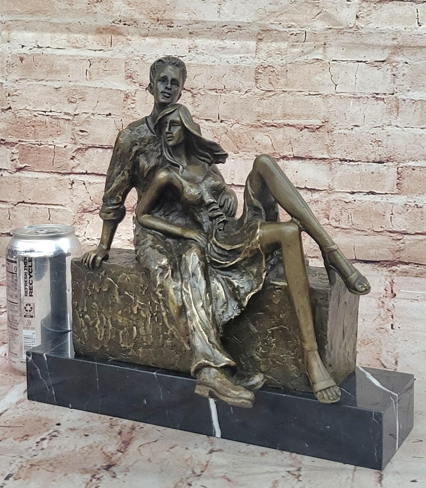 Handcrafted Detailed European Made Gorgeous Couple Bronze Sculpture Marble Decor