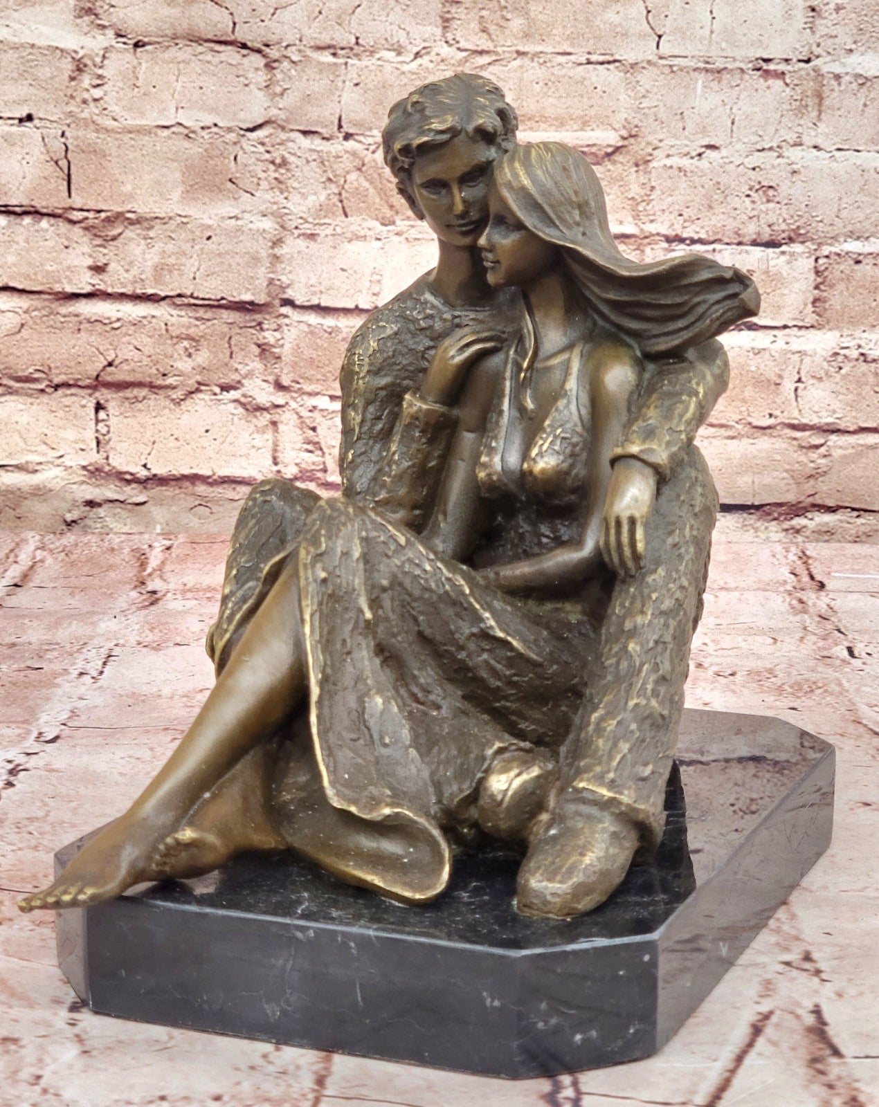 Hand Made Museum Quality Classic Modern Art Man & His Girl Friend Bronze Statue