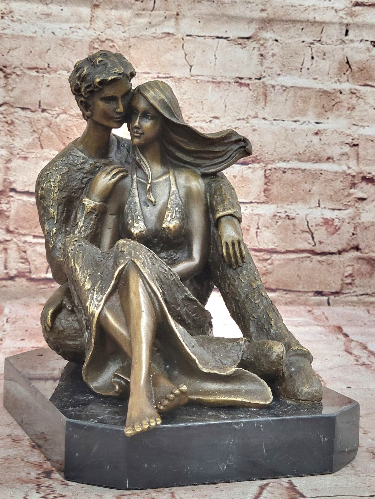 Hand Made Museum Quality Classic Modern Art Man & His Girl Friend Bronze Statue