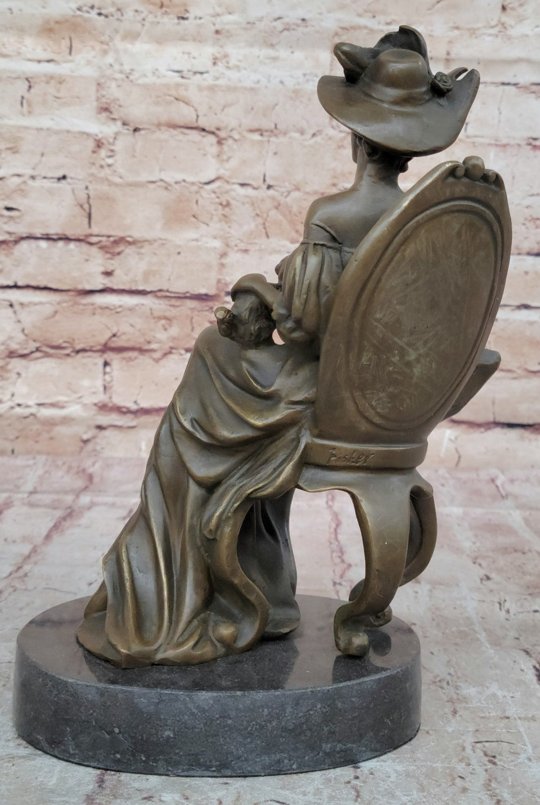 Art Deco Sculpture Victorian Lady Girl Woman Sitting With dog Bronze Statue Sale