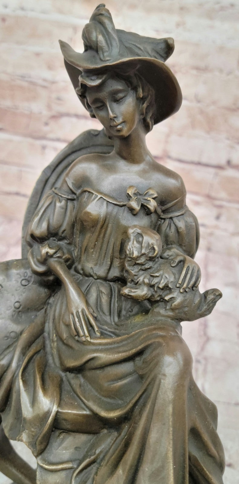 Art Deco Sculpture Victorian Lady Girl Woman Sitting With dog Bronze Statue Sale
