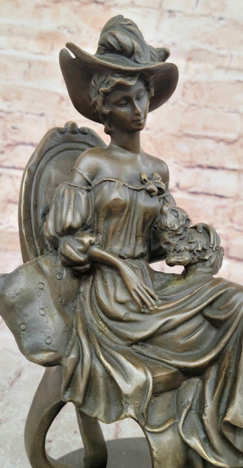 Art Deco Sculpture Victorian Lady Girl Woman Sitting With dog Bronze Statue Sale