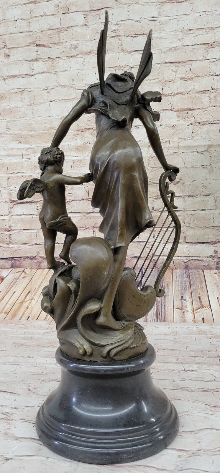 Sexy Fairy with Putti Bronze Sculpture Female Celestial Figure Gift Craft Ornate