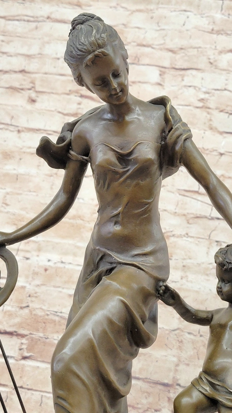 Sexy Fairy with Putti Bronze Sculpture Female Celestial Figure Gift Craft Ornate