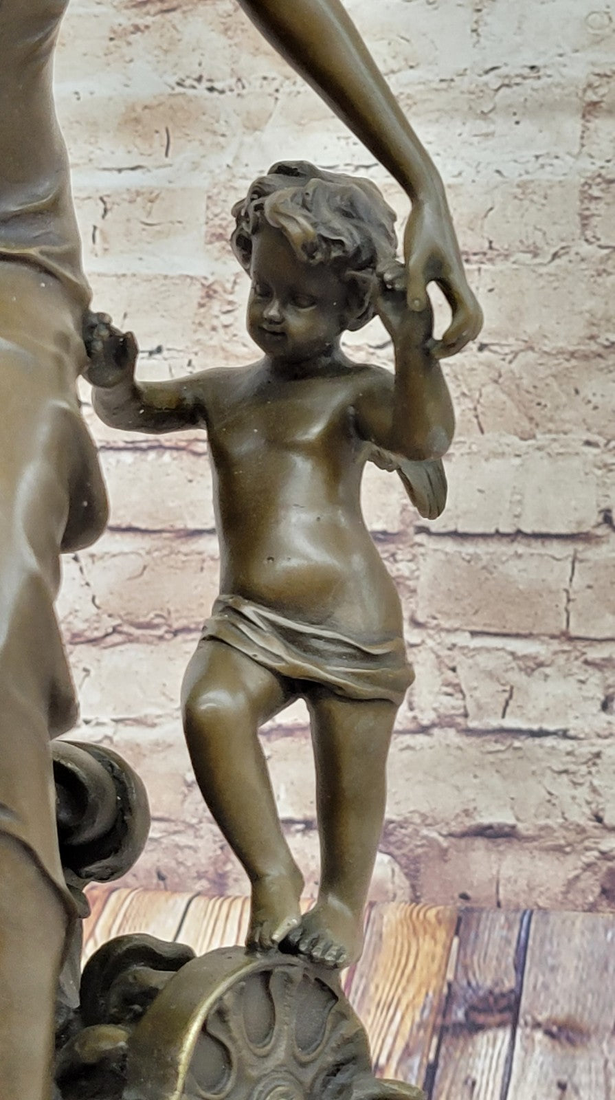 Sexy Fairy with Putti Bronze Sculpture Female Celestial Figure Gift Craft Ornate
