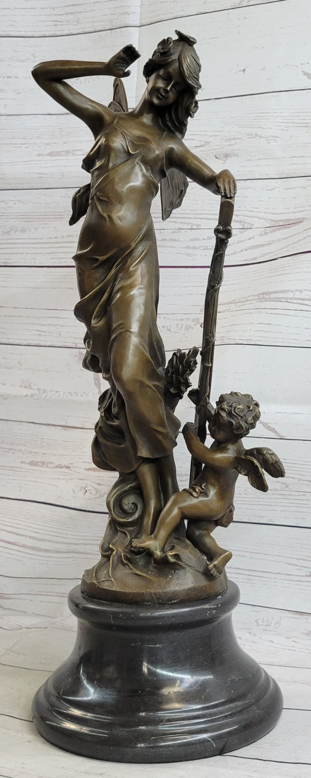 Butterfly Girl Angel Nymph Fairy Fantasy Collectible Bronze Marble Statue Art Deco