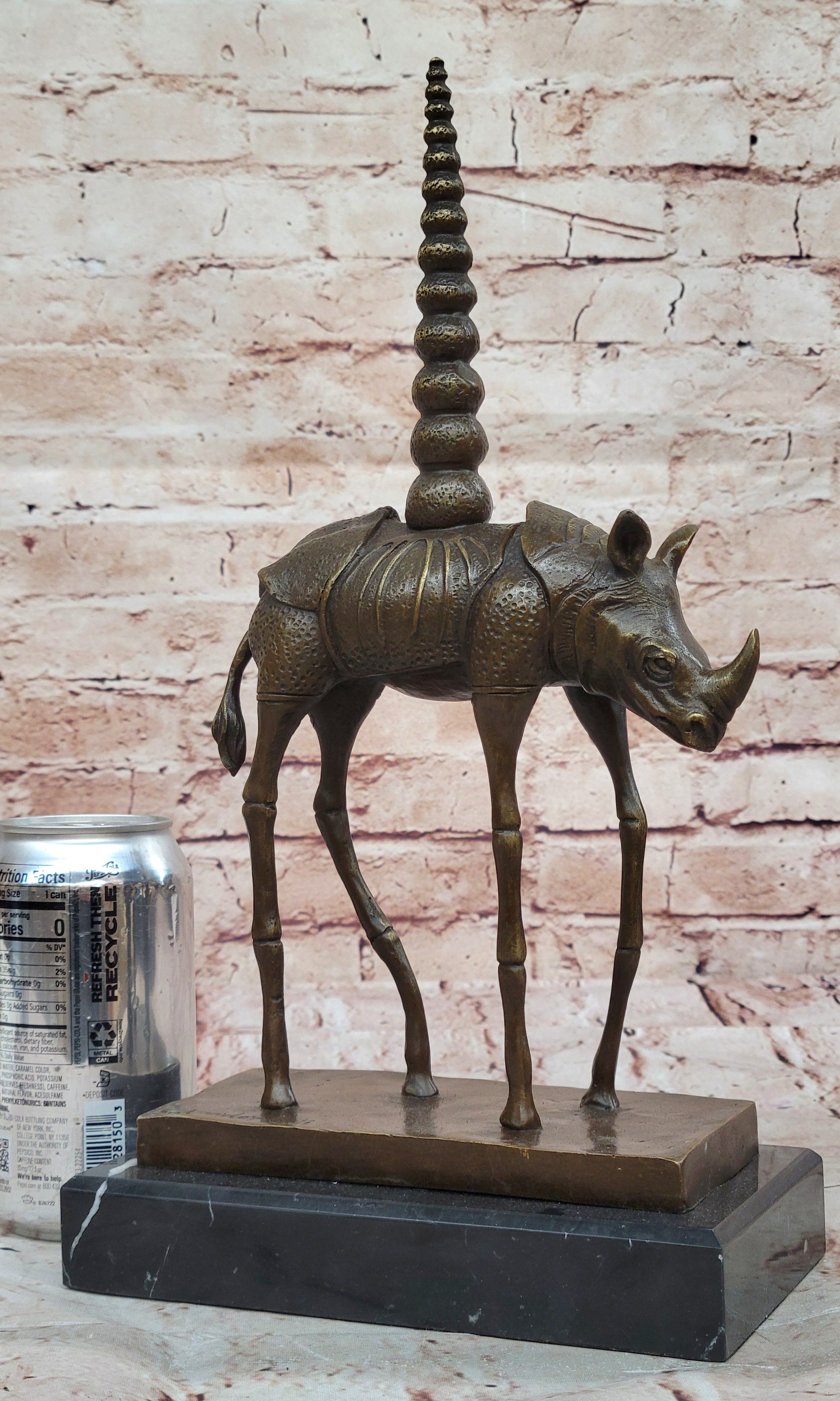 Hot Cast Real Bronze Space Rhino Sculpture Art Deco Marble Base Figurine figure