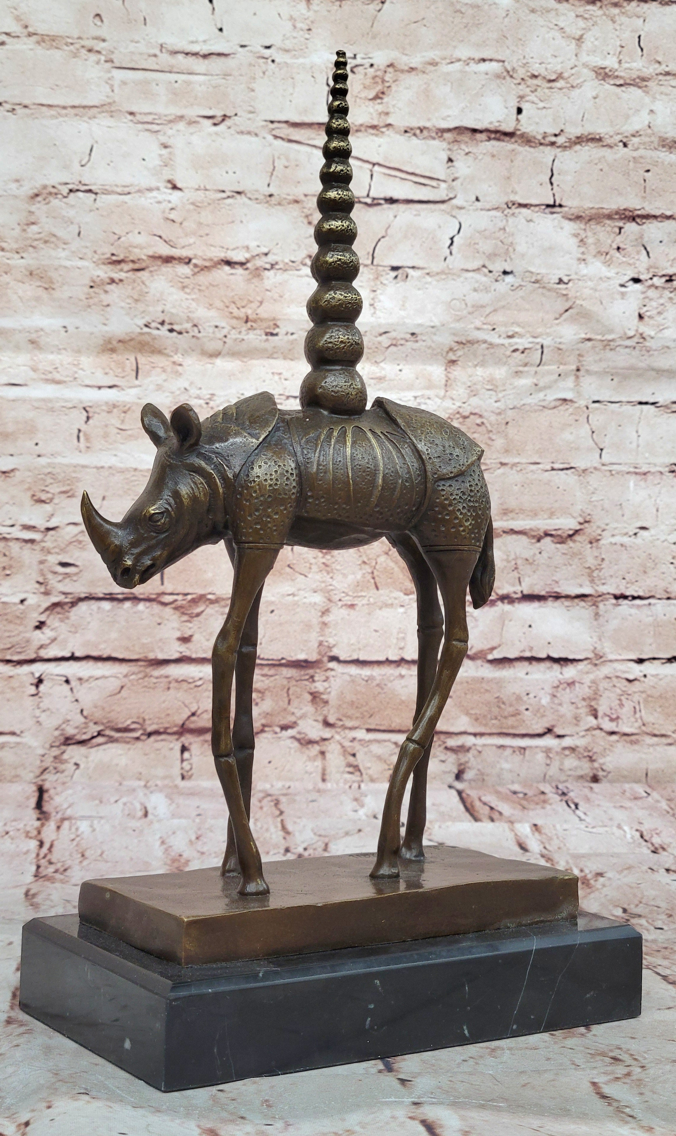 Hot Cast Real Bronze Space Rhino Sculpture Art Deco Marble Base Figurine figure