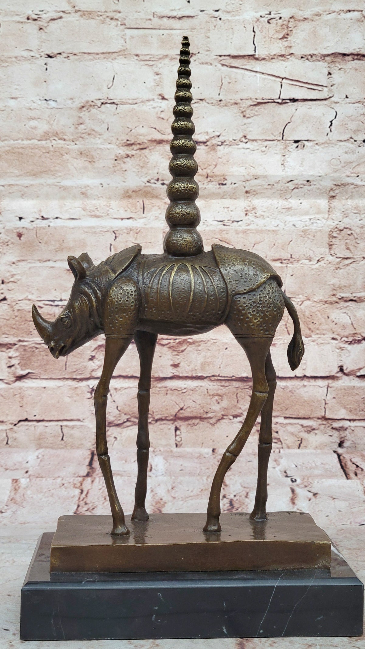 Hot Cast Real Bronze Space Rhino Sculpture Art Deco Marble Base Figurine figure