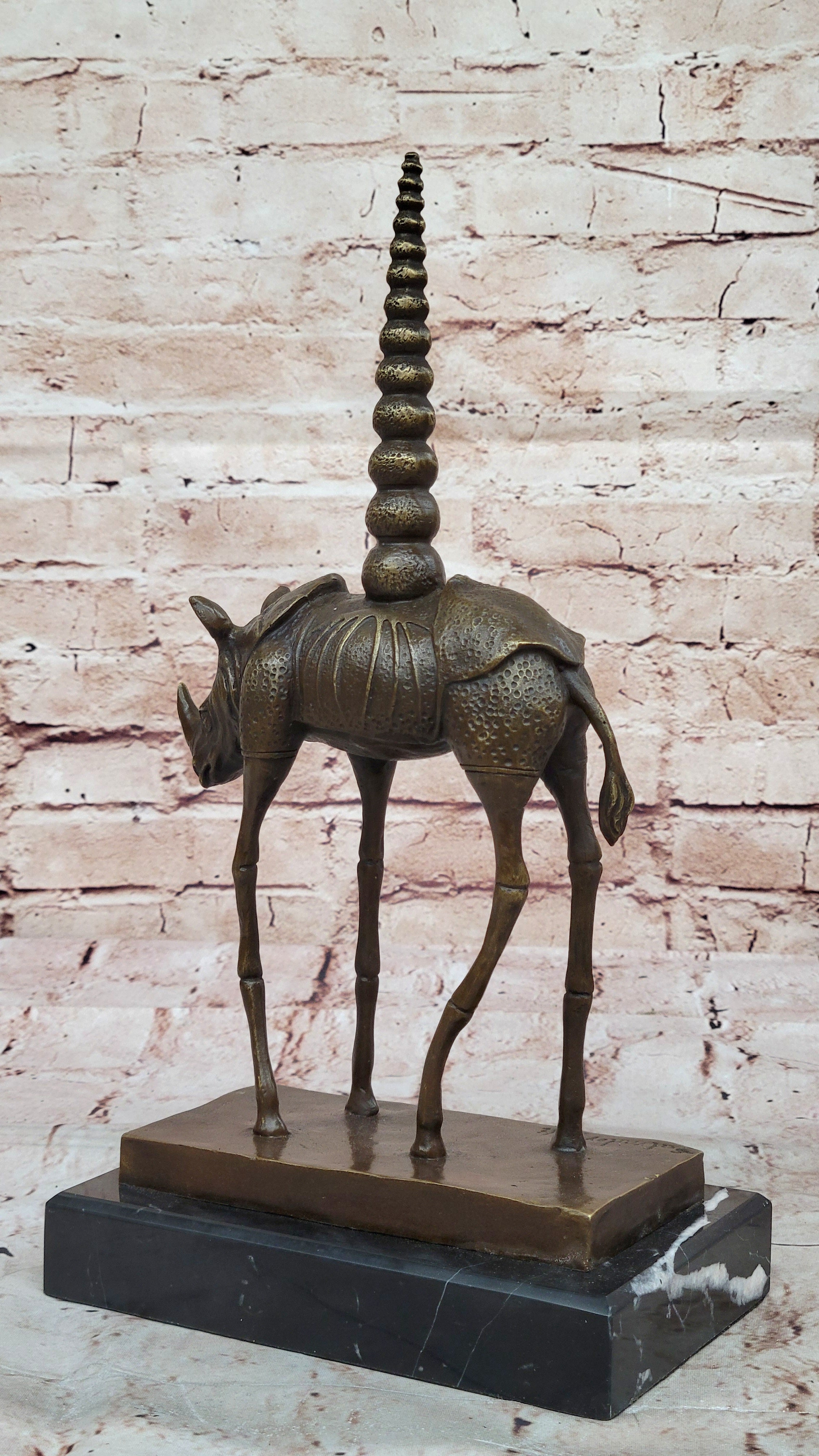 Hot Cast Real Bronze Space Rhino Sculpture Art Deco Marble Base Figurine figure