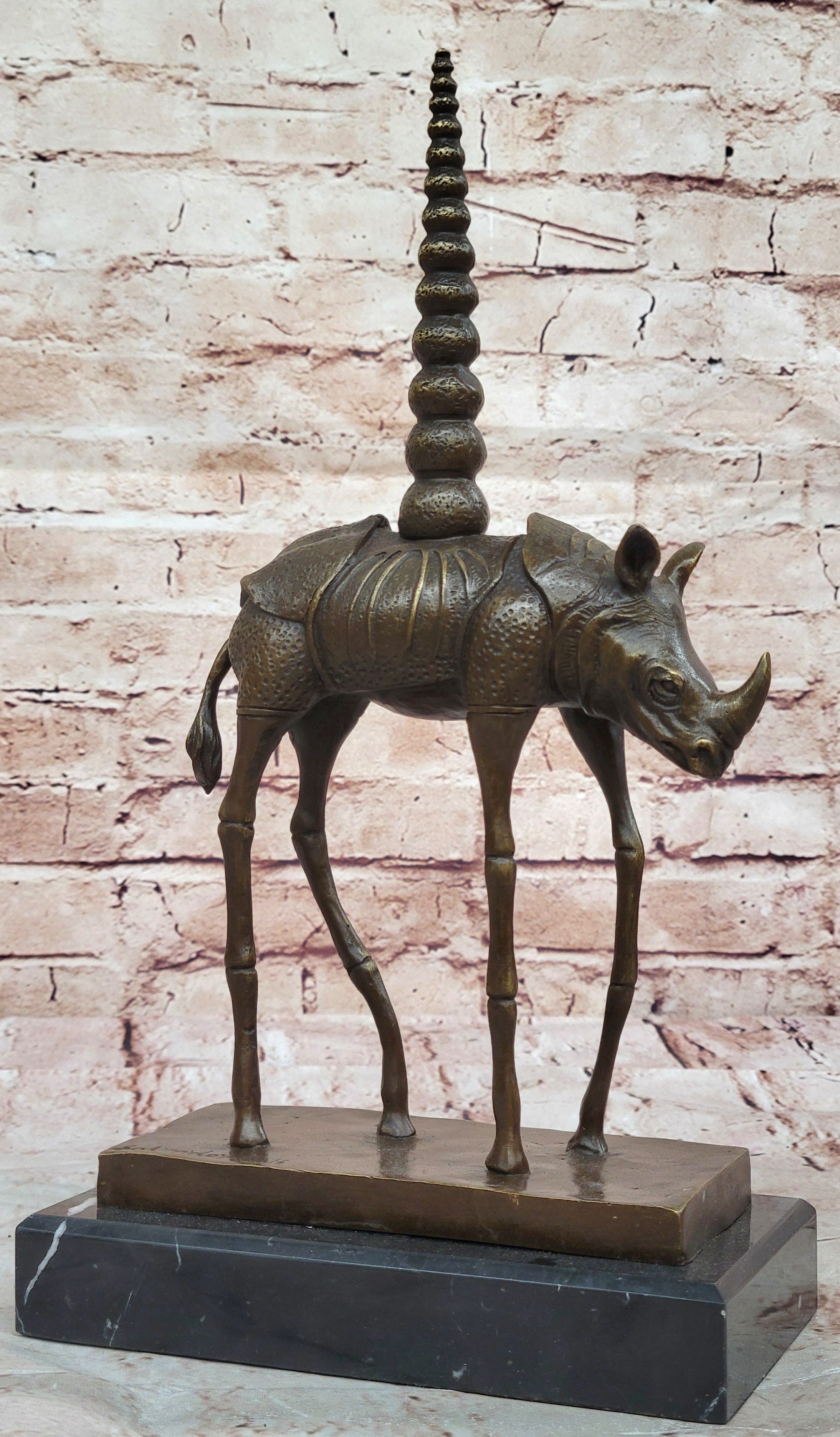 Hot Cast Real Bronze Space Rhino Sculpture Art Deco Marble Base Figurine figure