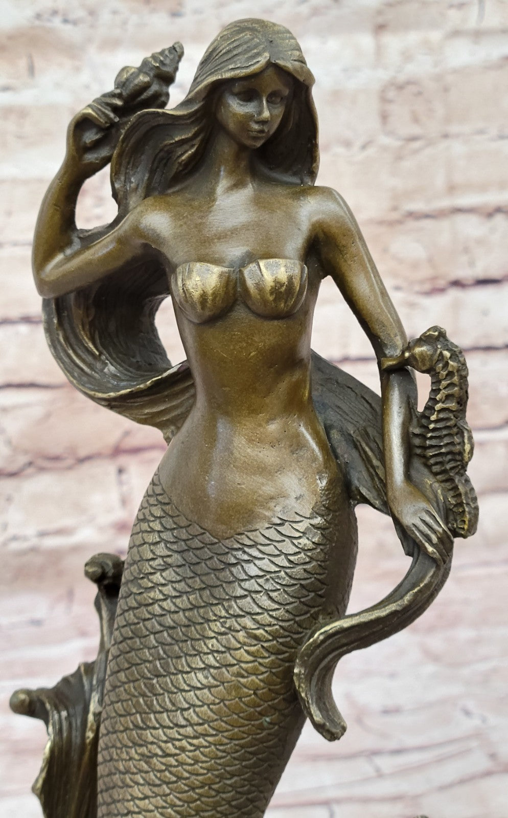 Beautiful Mermaid Standing On Beach Statue Sculpture Bronze Figurine Nautical