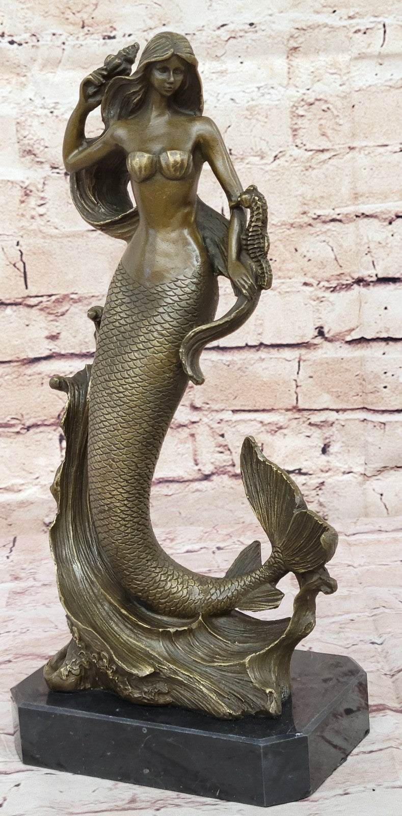 Beautiful Mermaid Standing On Beach Statue Sculpture Bronze Figurine Nautical