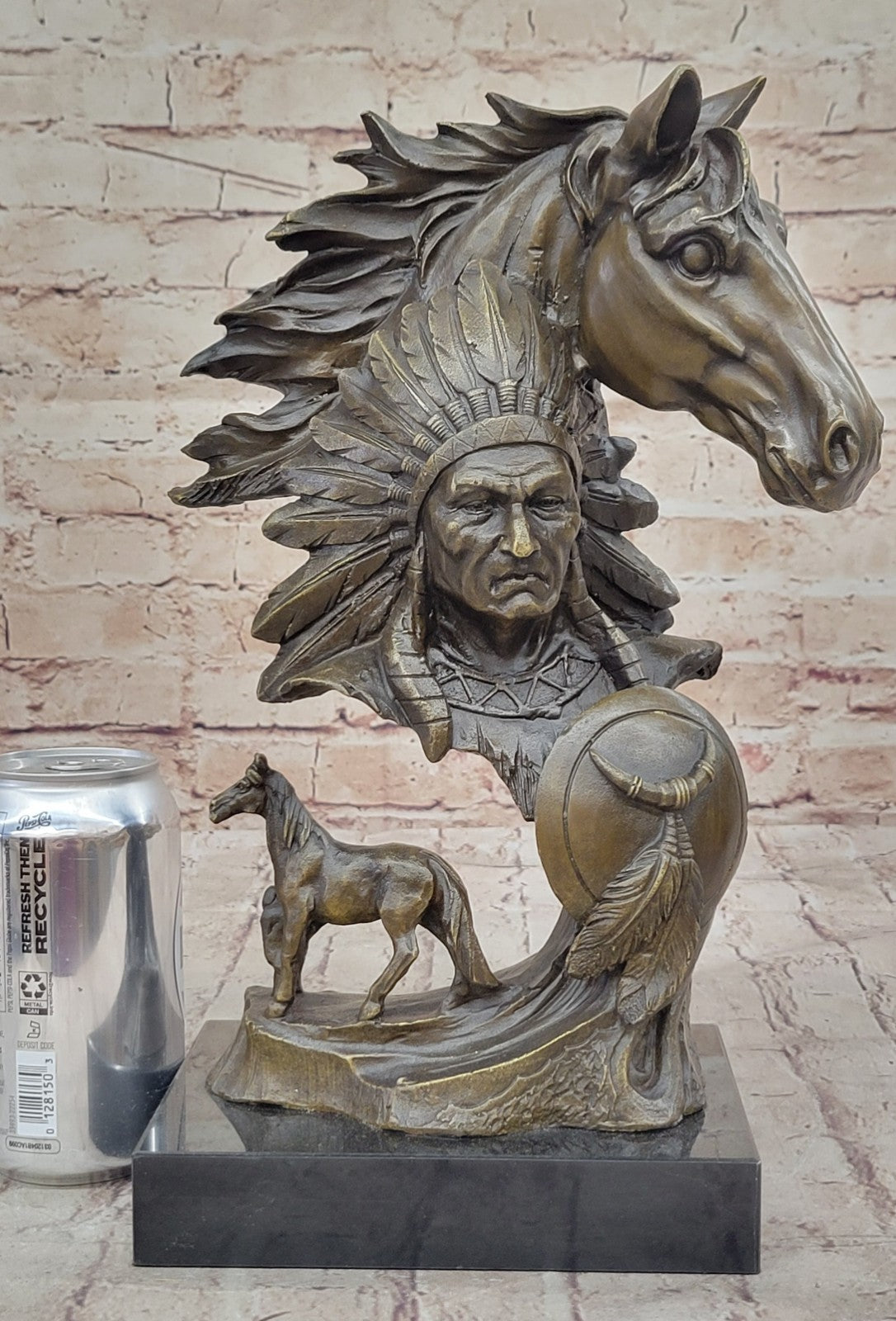 100% Bronze American Native Warrior Bust Home Office Decoration Decor Statue