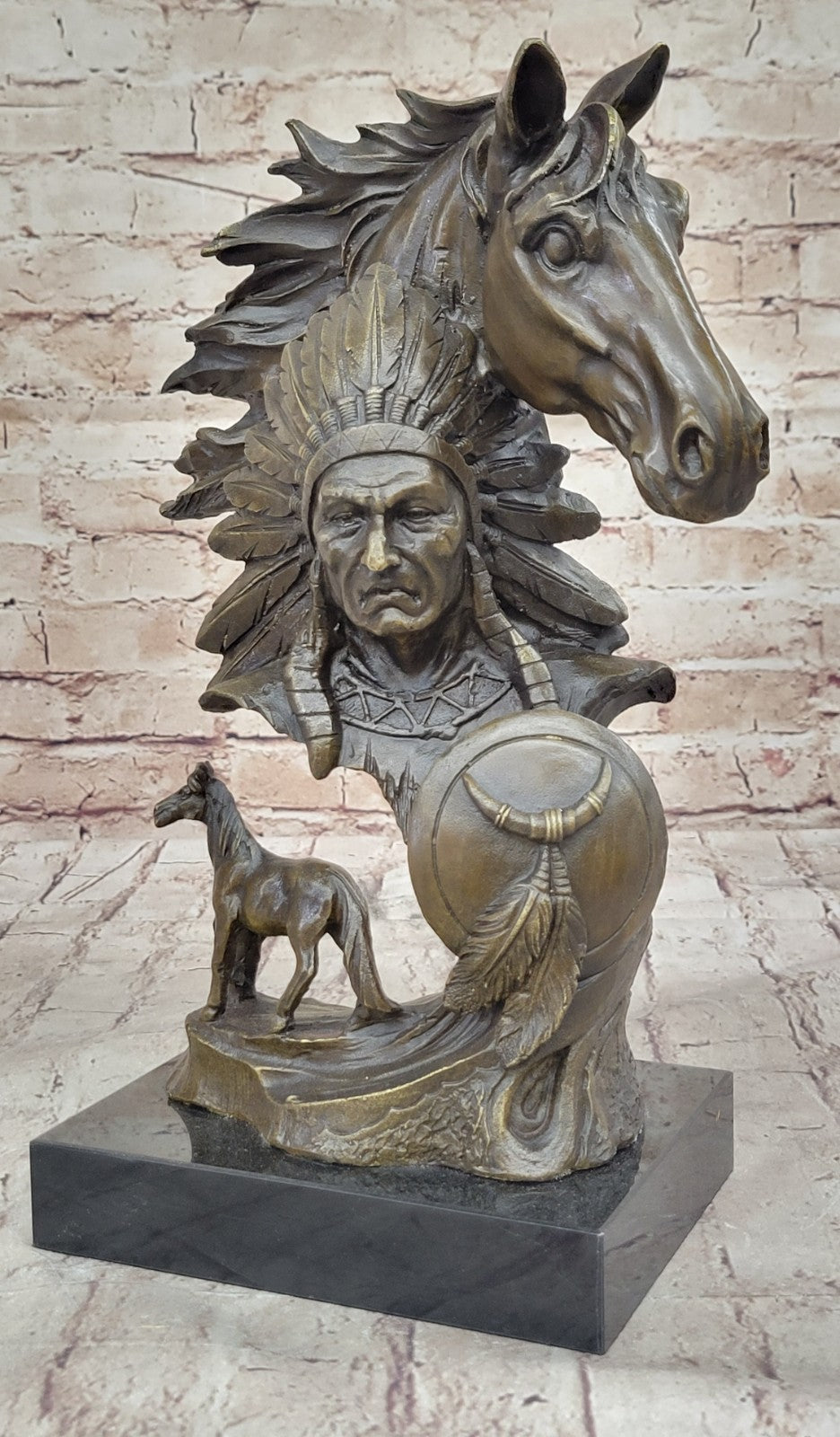 100% Bronze American Native Warrior Bust Home Office Decoration Decor Statue