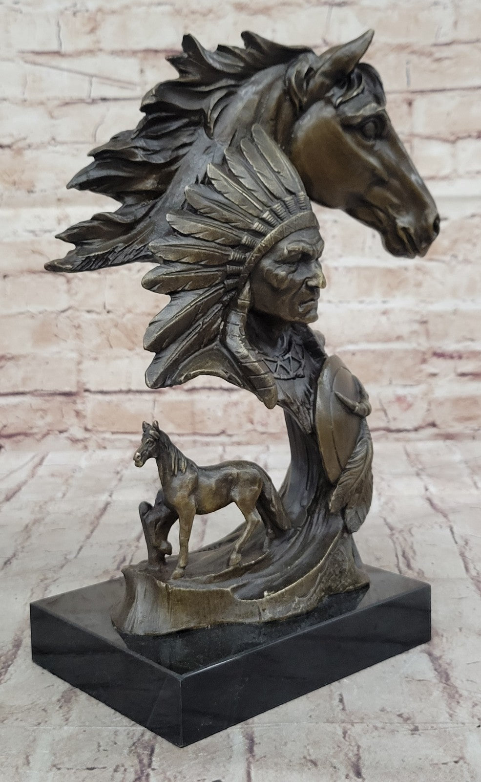 100% Bronze American Native Warrior Bust Home Office Decoration Decor Statue