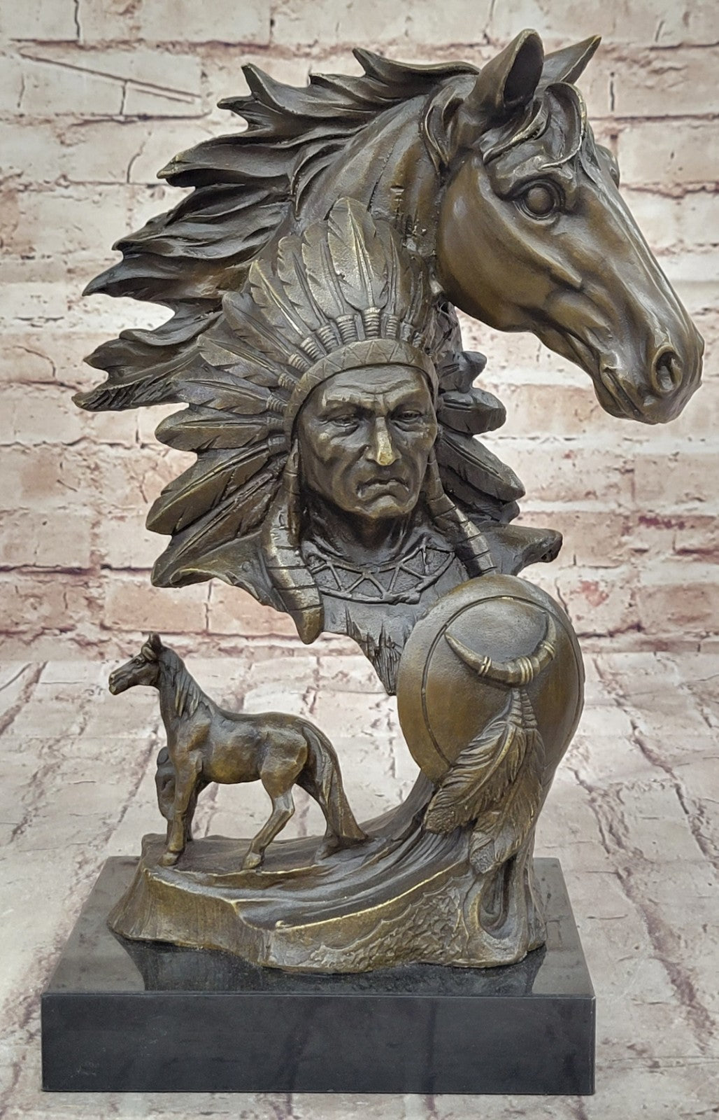 100% Bronze American Native Warrior Bust Home Office Decoration Decor Statue