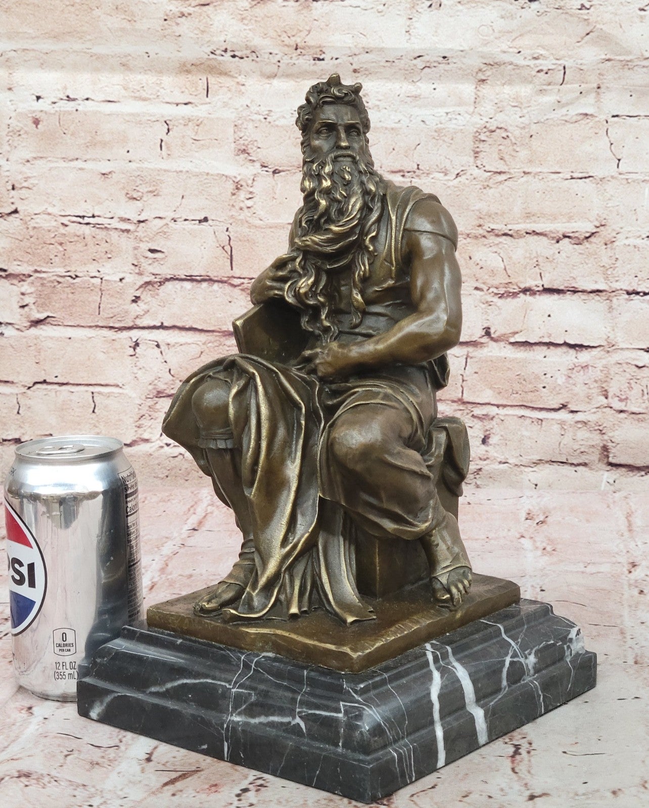 SIGNED Michelangelo Hot Cast LARGE , BRONZE SCULPTURE MOSES FIGURINE HOME DECOR