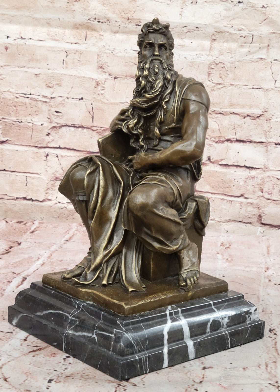SIGNED Michelangelo Hot Cast LARGE , BRONZE SCULPTURE MOSES FIGURINE HOME DECOR