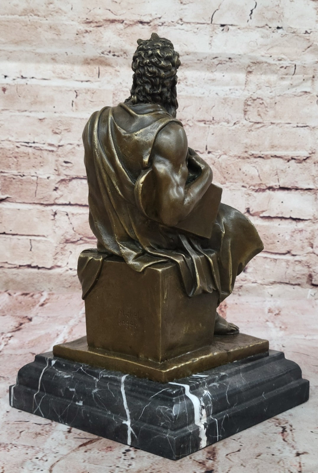 SIGNED Michelangelo Hot Cast LARGE , BRONZE SCULPTURE MOSES FIGURINE HOME DECOR