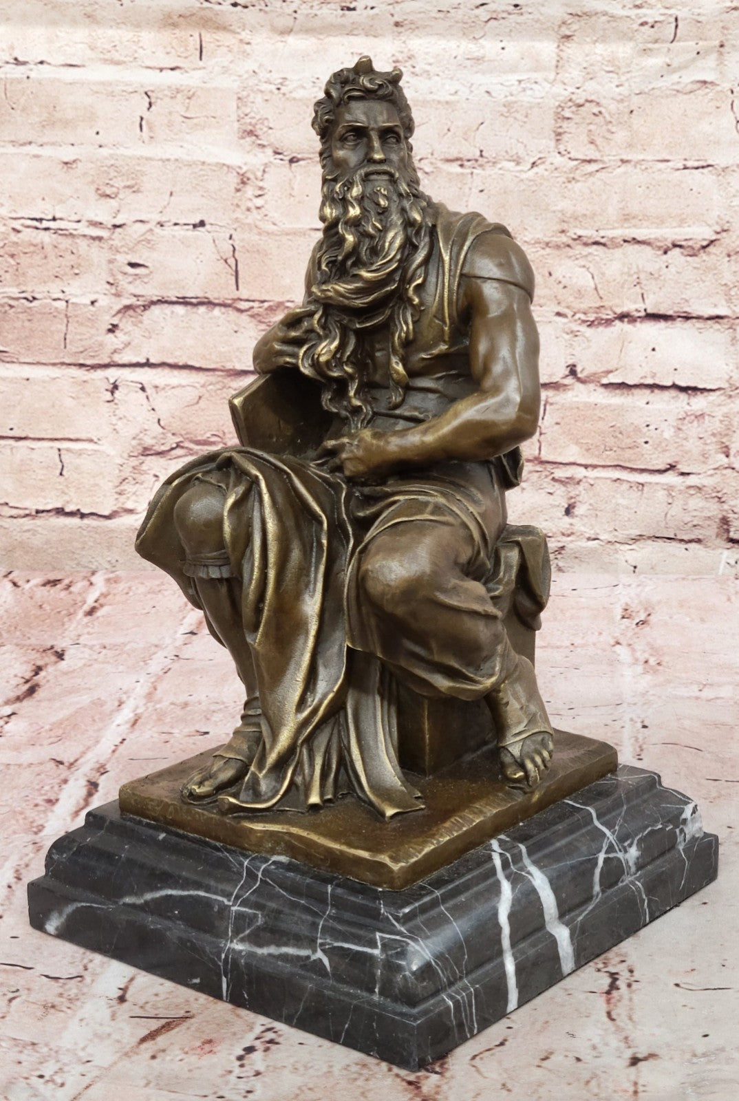 SIGNED Michelangelo Hot Cast LARGE , BRONZE SCULPTURE MOSES FIGURINE HOME DECOR