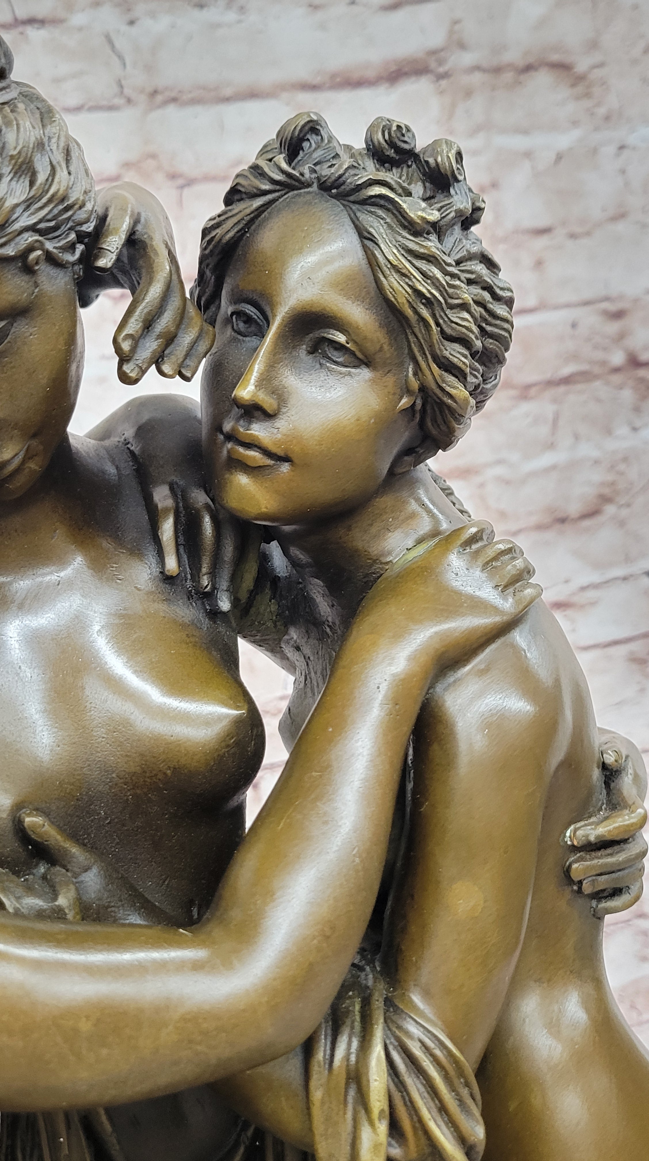 THREE GRACES / 100% SOLID BRONZE DARK PATINA NUDES STATUE SIGNED CLASSIC ARTWORK