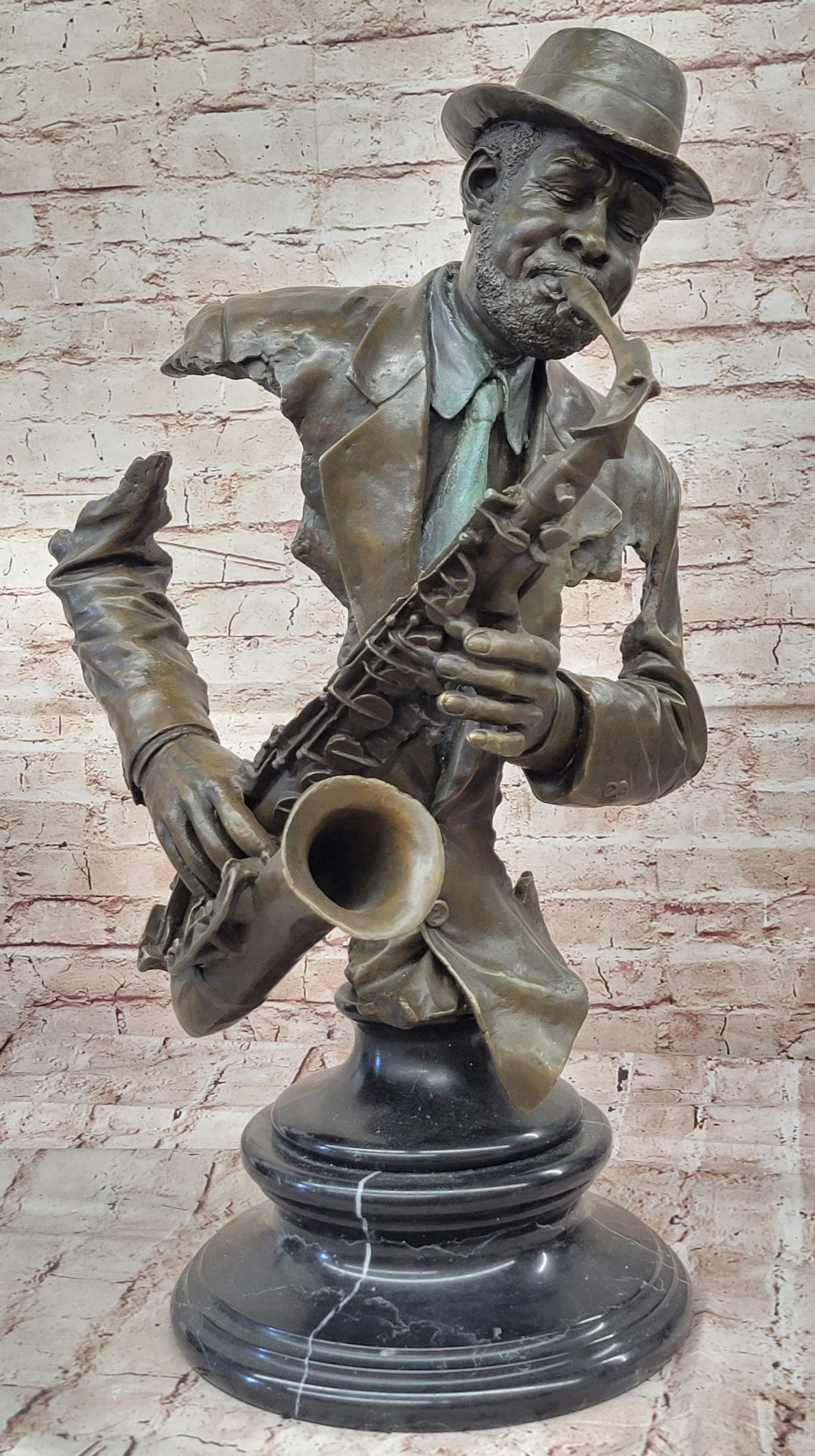 Bronze Brass Trumpet Trombone Saxophone Jazz Band Horn Players Figurines VTG