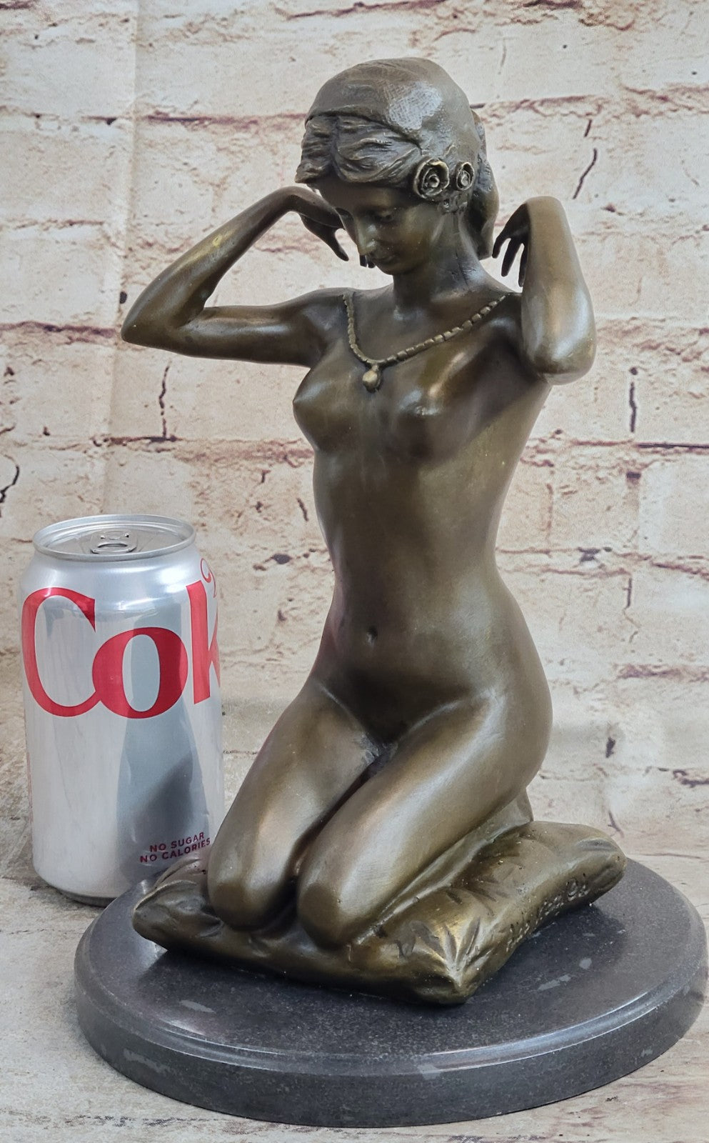Hand Made Hot Cast Nude woman wearing Only Her Jewelry 100% solid Bronze Figure