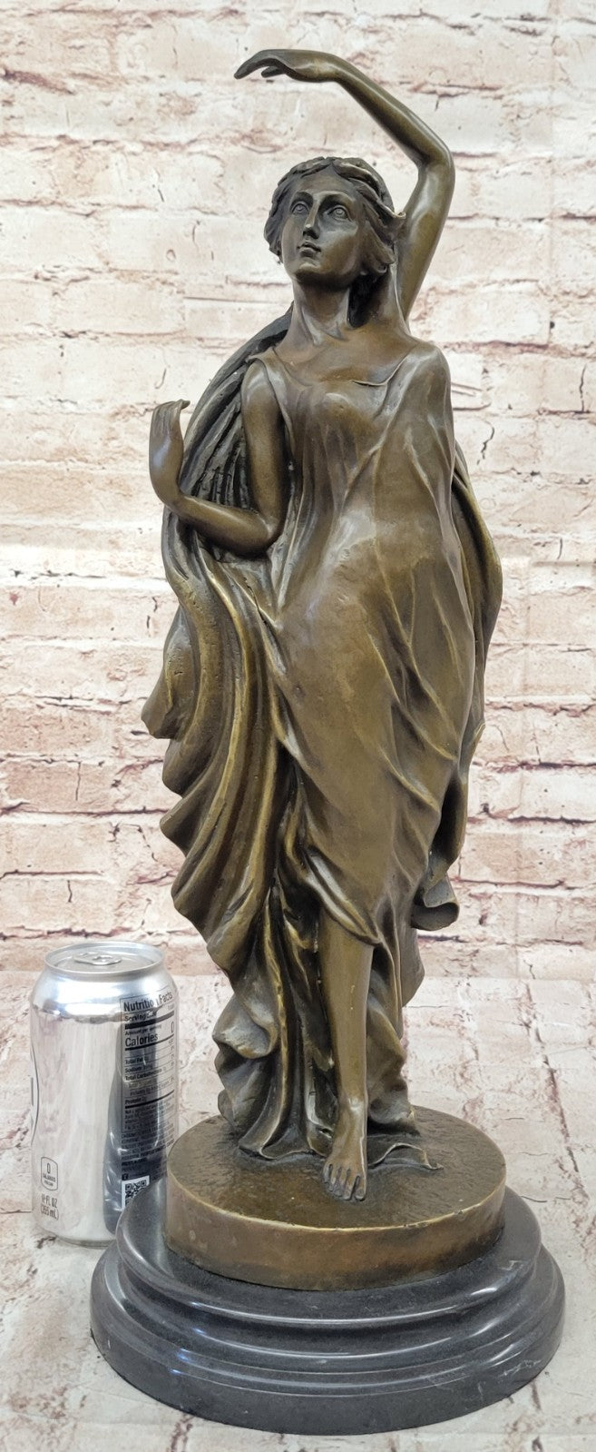 French Artist`s Seductive Beauty: Handmade Bronze Statue Sculpture on Round Marble