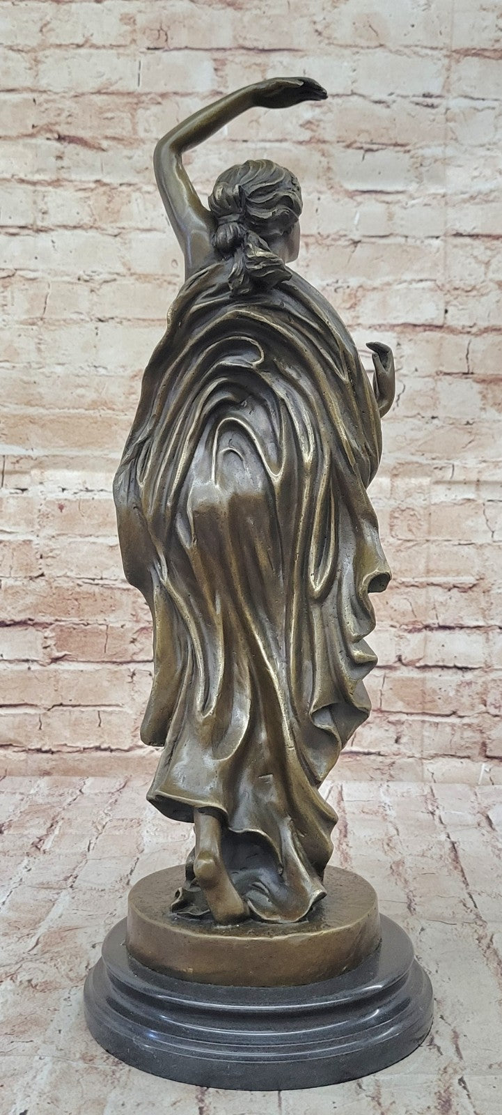 French Artist`s Seductive Beauty: Handmade Bronze Statue Sculpture on Round Marble