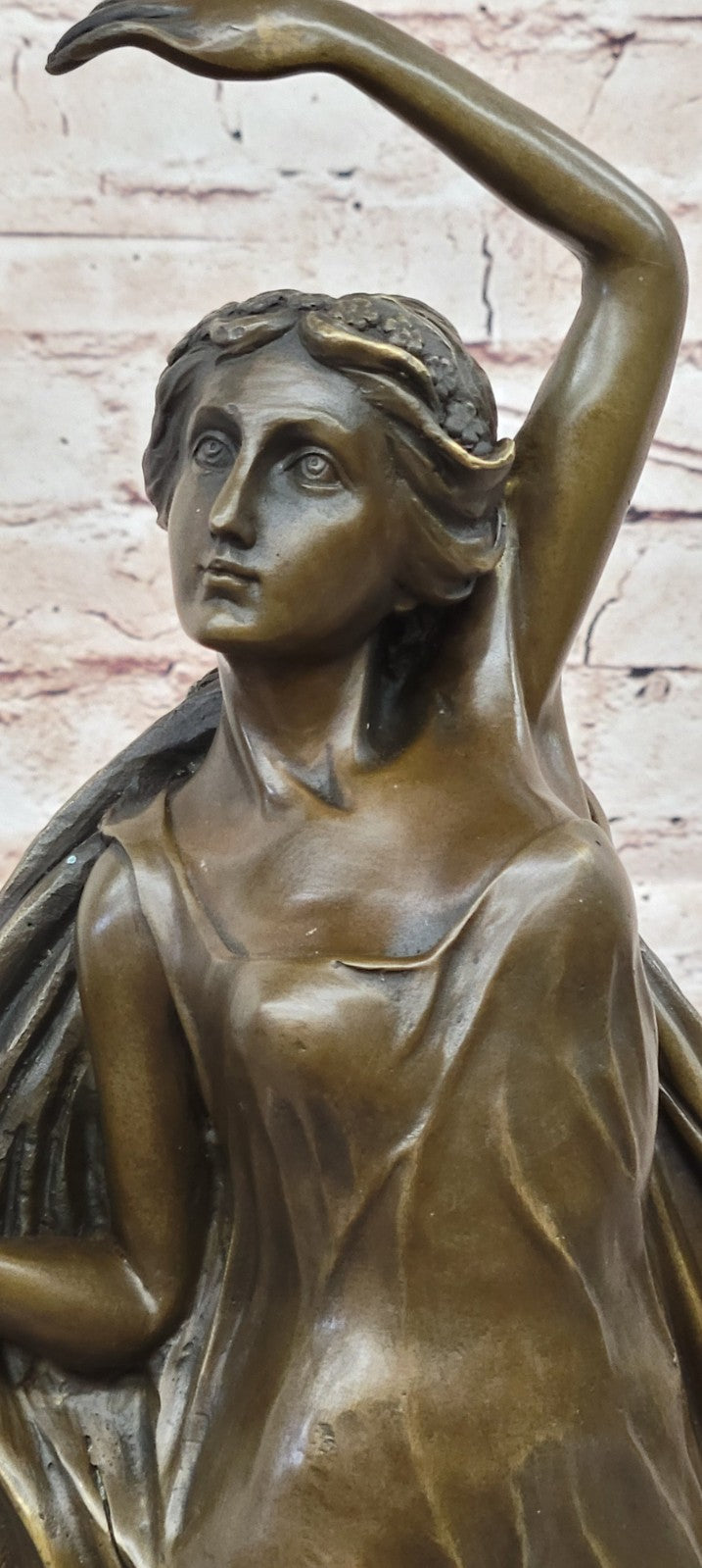 French Artist`s Seductive Beauty: Handmade Bronze Statue Sculpture on Round Marble
