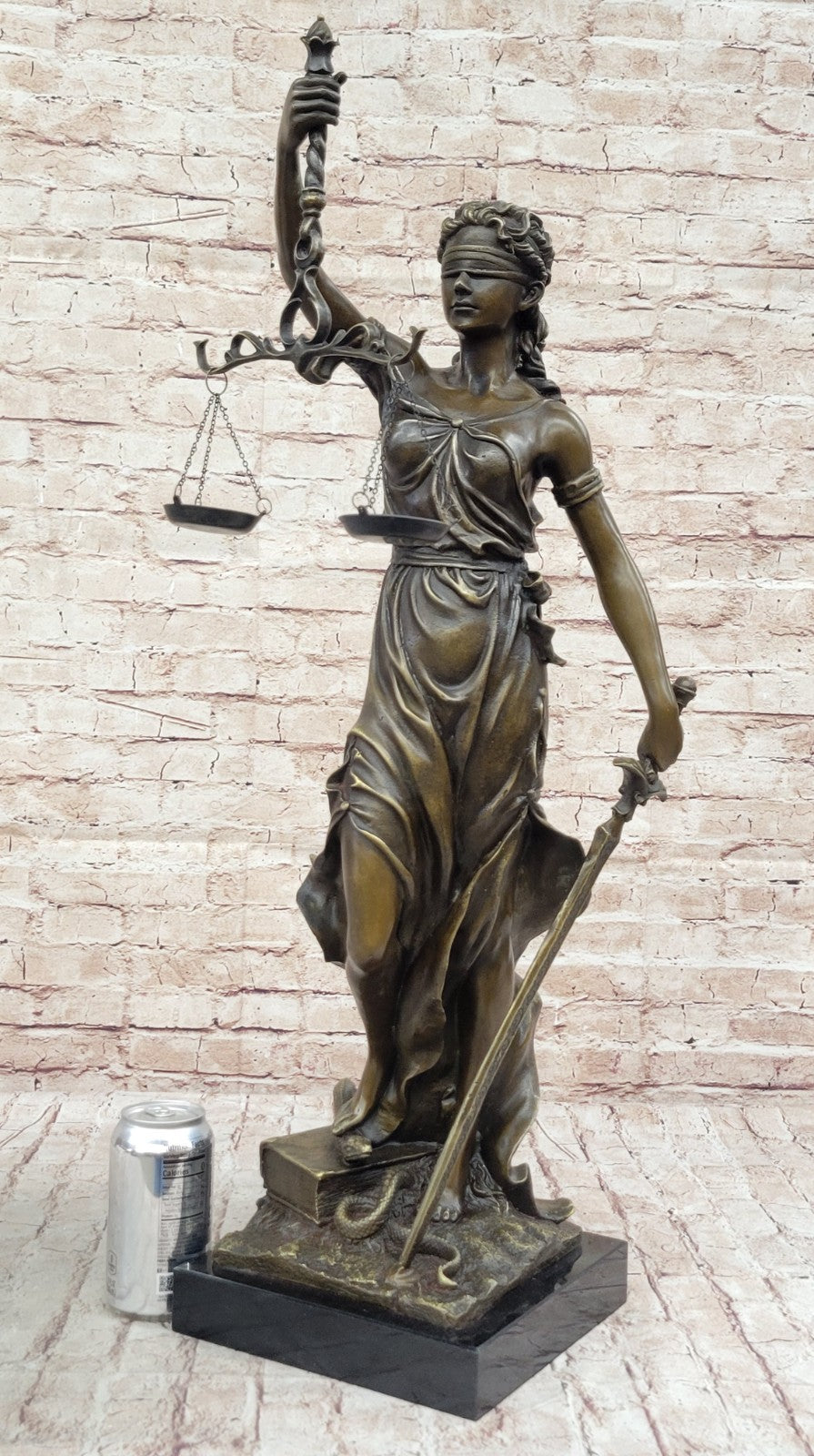 30" Tall BRONZE BLIND JUSTICE LAW MARBLE STATUE LADY SCALE Sculpture Nouveau Art