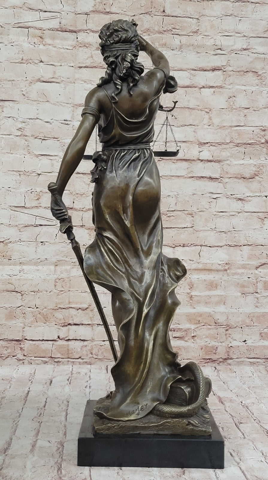 30" Tall BRONZE BLIND JUSTICE LAW MARBLE STATUE LADY SCALE Sculpture Nouveau Art