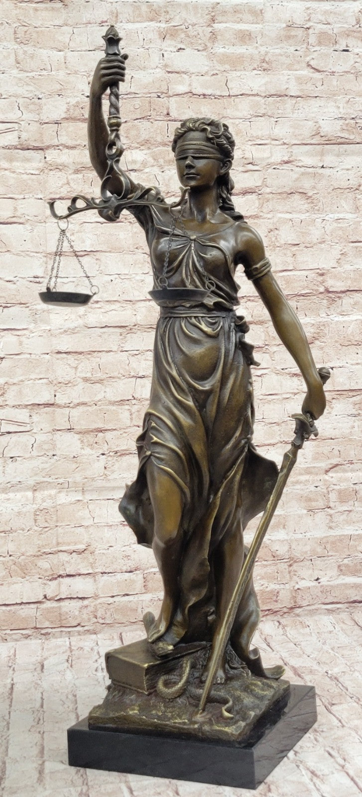 30" Tall BRONZE BLIND JUSTICE LAW MARBLE STATUE LADY SCALE Sculpture Nouveau Art