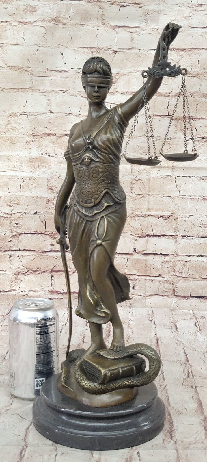 18" Tall BRONZE BLIND JUSTICE LAW MARBLE STATUE LADY SCALE Sculpture Nude