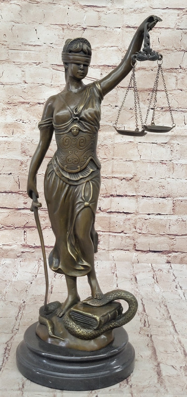 18" Tall BRONZE BLIND JUSTICE LAW MARBLE STATUE LADY SCALE Sculpture Nude