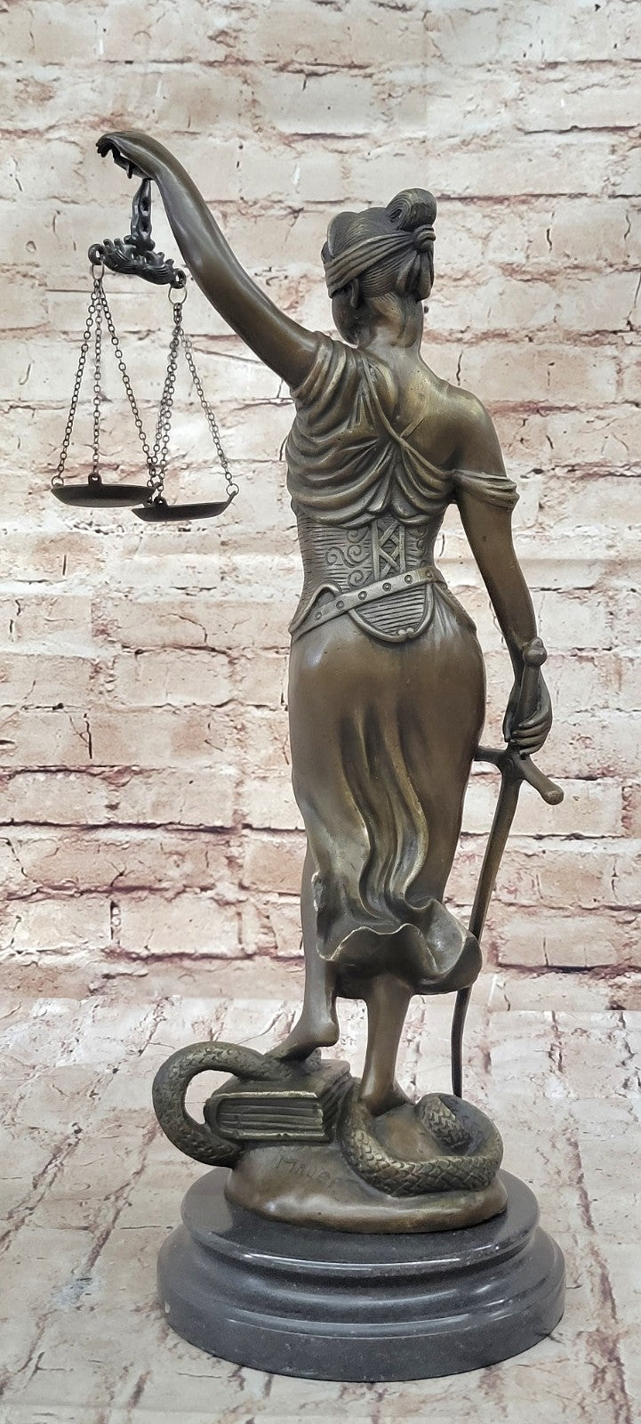 18" Tall BRONZE BLIND JUSTICE LAW MARBLE STATUE LADY SCALE Sculpture Nude