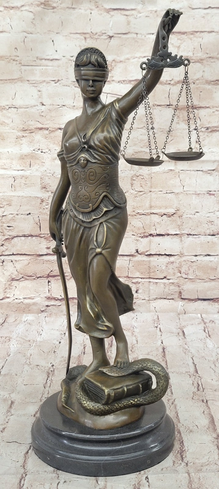 18" Tall BRONZE BLIND JUSTICE LAW MARBLE STATUE LADY SCALE Sculpture Nude