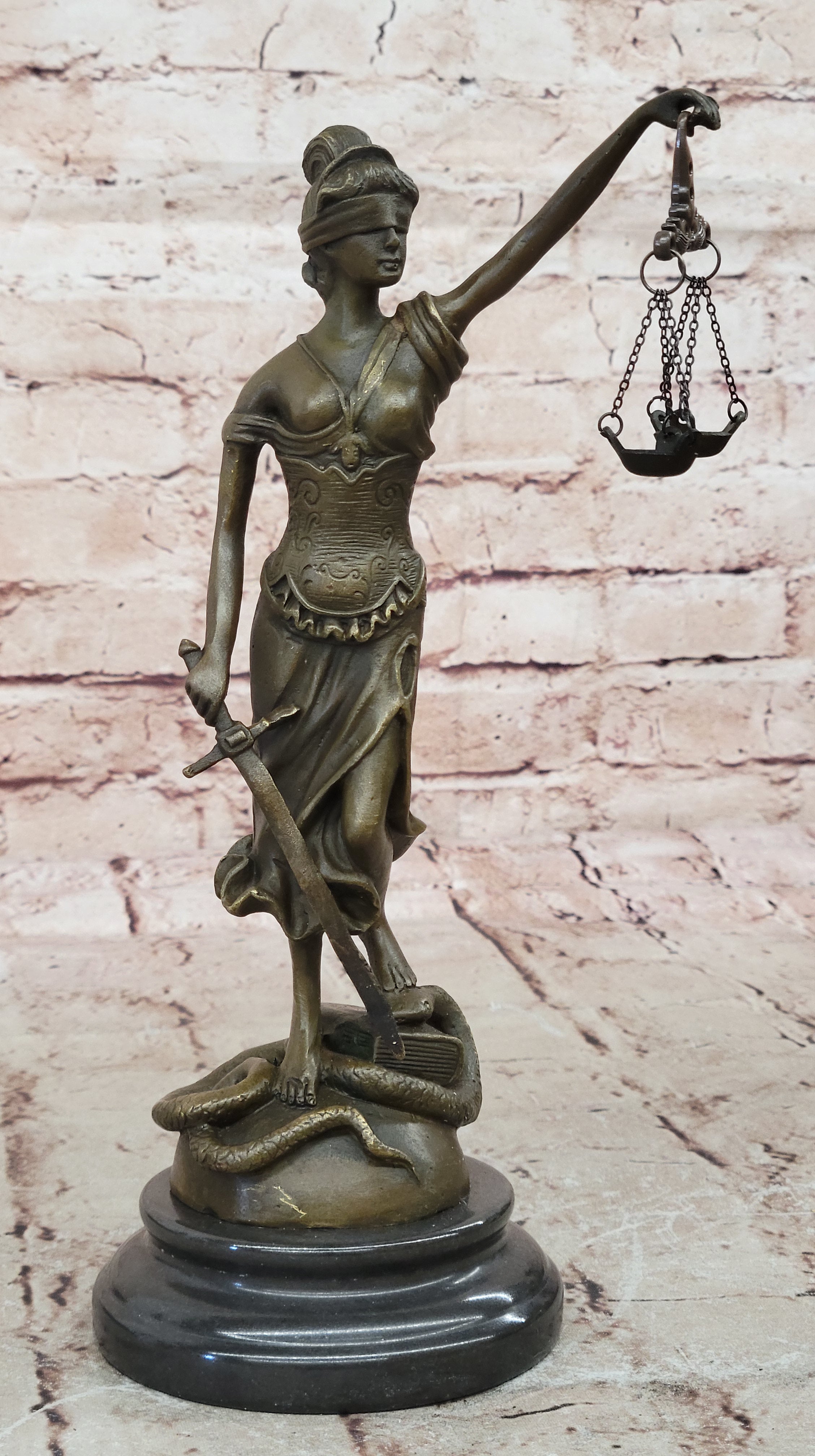 Nude Signed by Mayor Lawyer Gift blind Justice Bronze Sculpture Marble Figure
