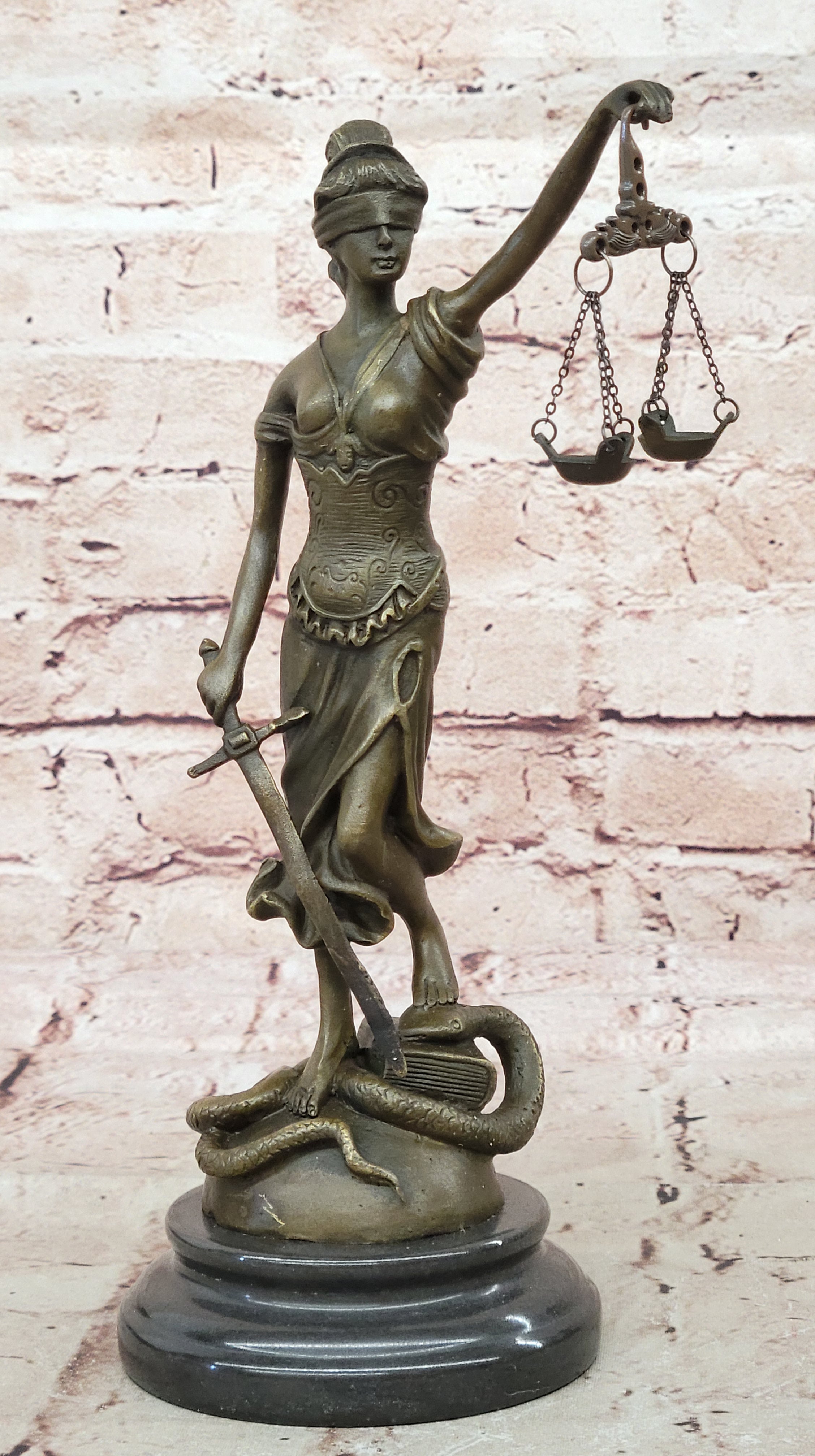 Nude Signed by Mayor Lawyer Gift blind Justice Bronze Sculpture Marble Figure