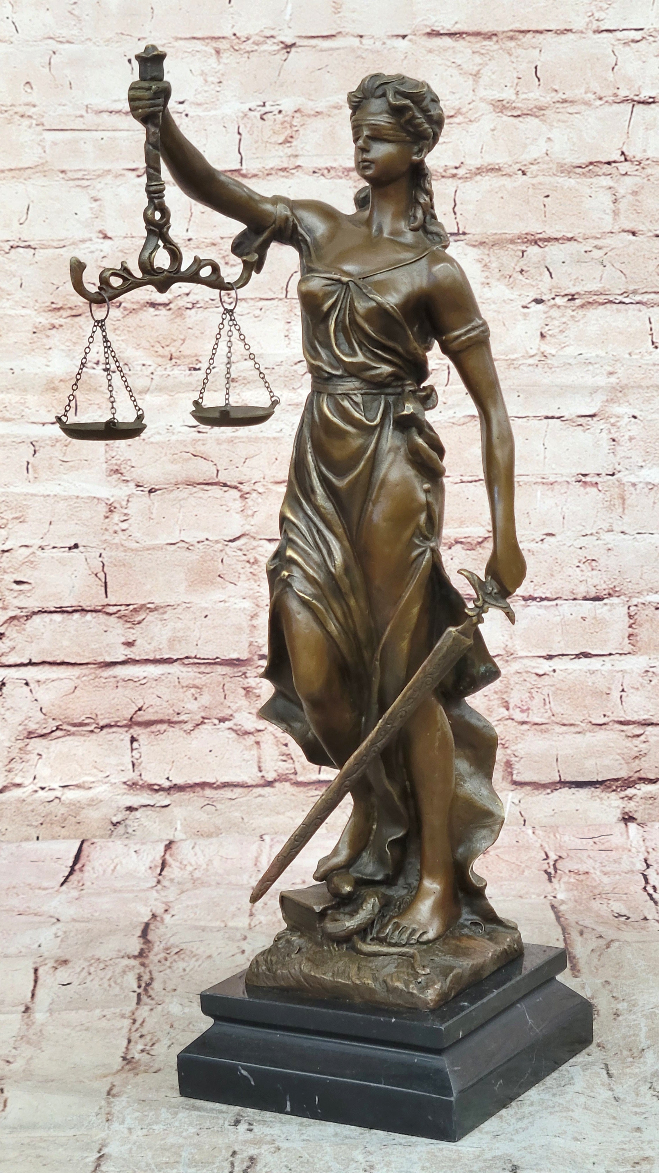20.5" Desk Top Large Blind Justice Graduation Gift for Lawyer Bronze Sculpture S