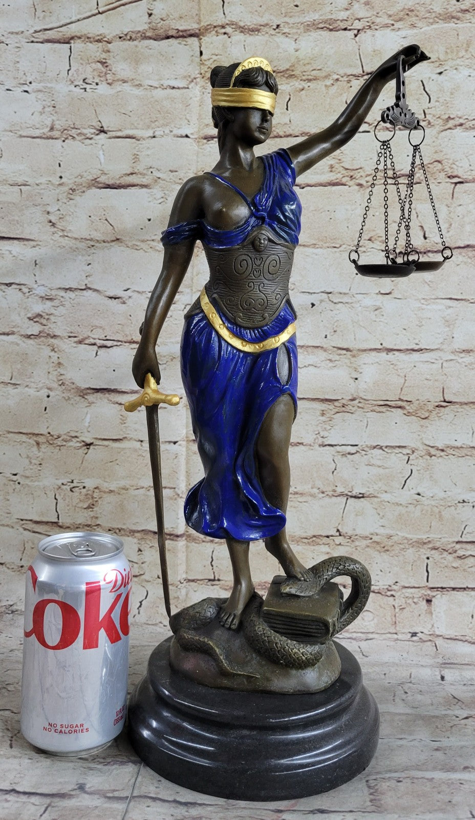 Bronze Sculpture Multi Color Patina Blind Justice Lawyer Judge Nude Figurine Art