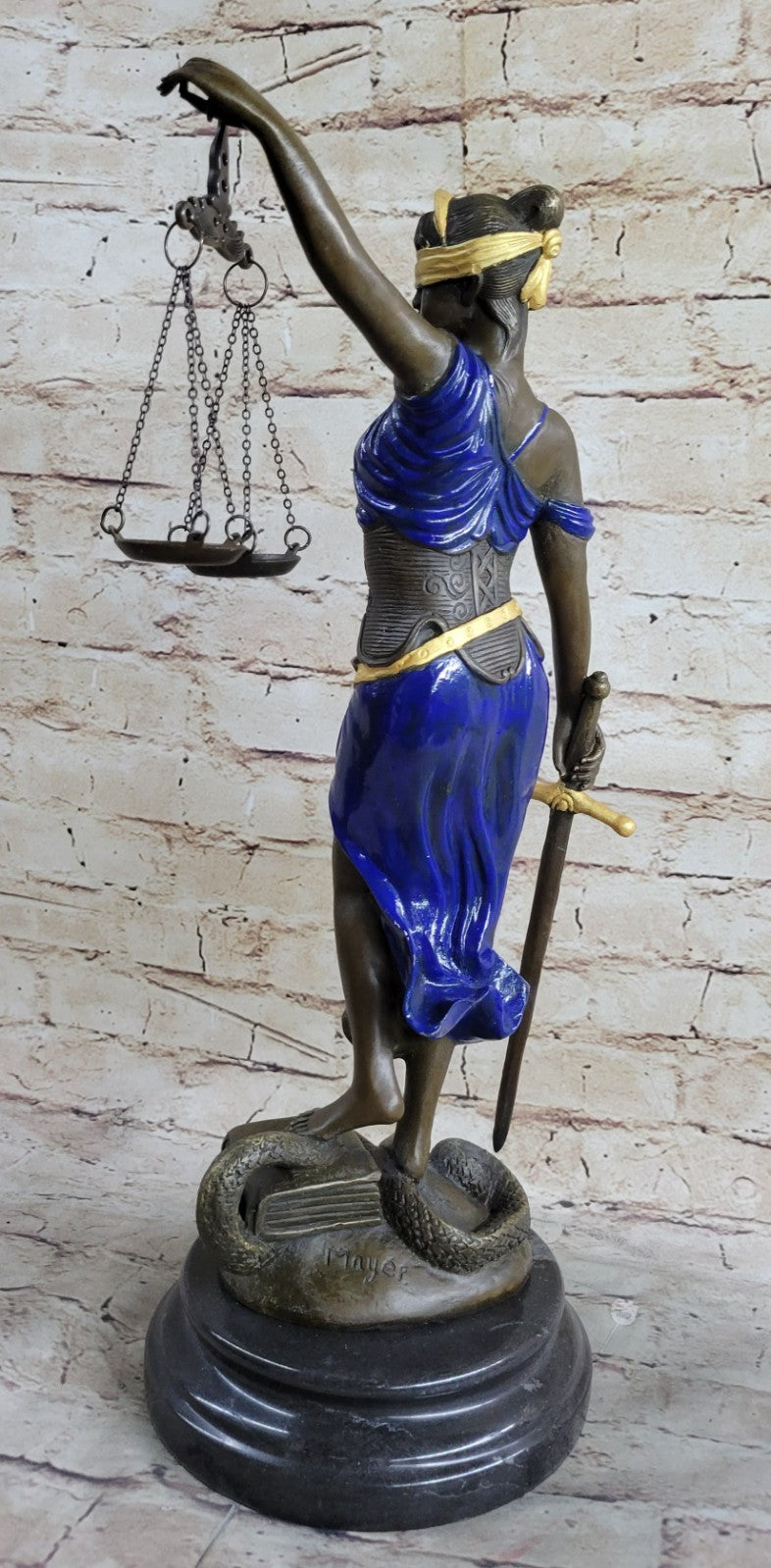 Bronze Sculpture Multi Color Patina Blind Justice Lawyer Judge Nude Figurine Art