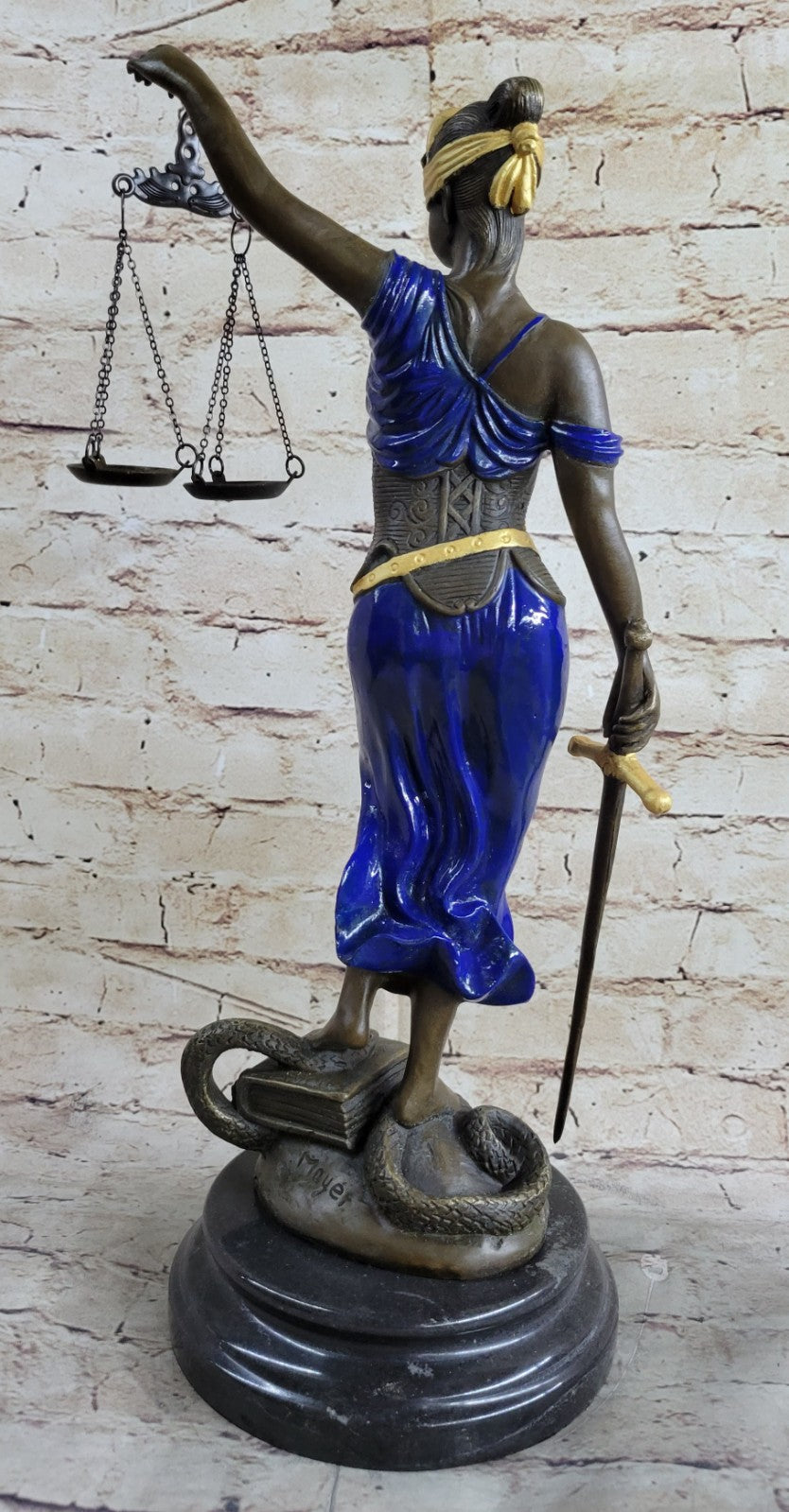 Bronze Sculpture Multi Color Patina Blind Justice Lawyer Judge Nude Figurine Art