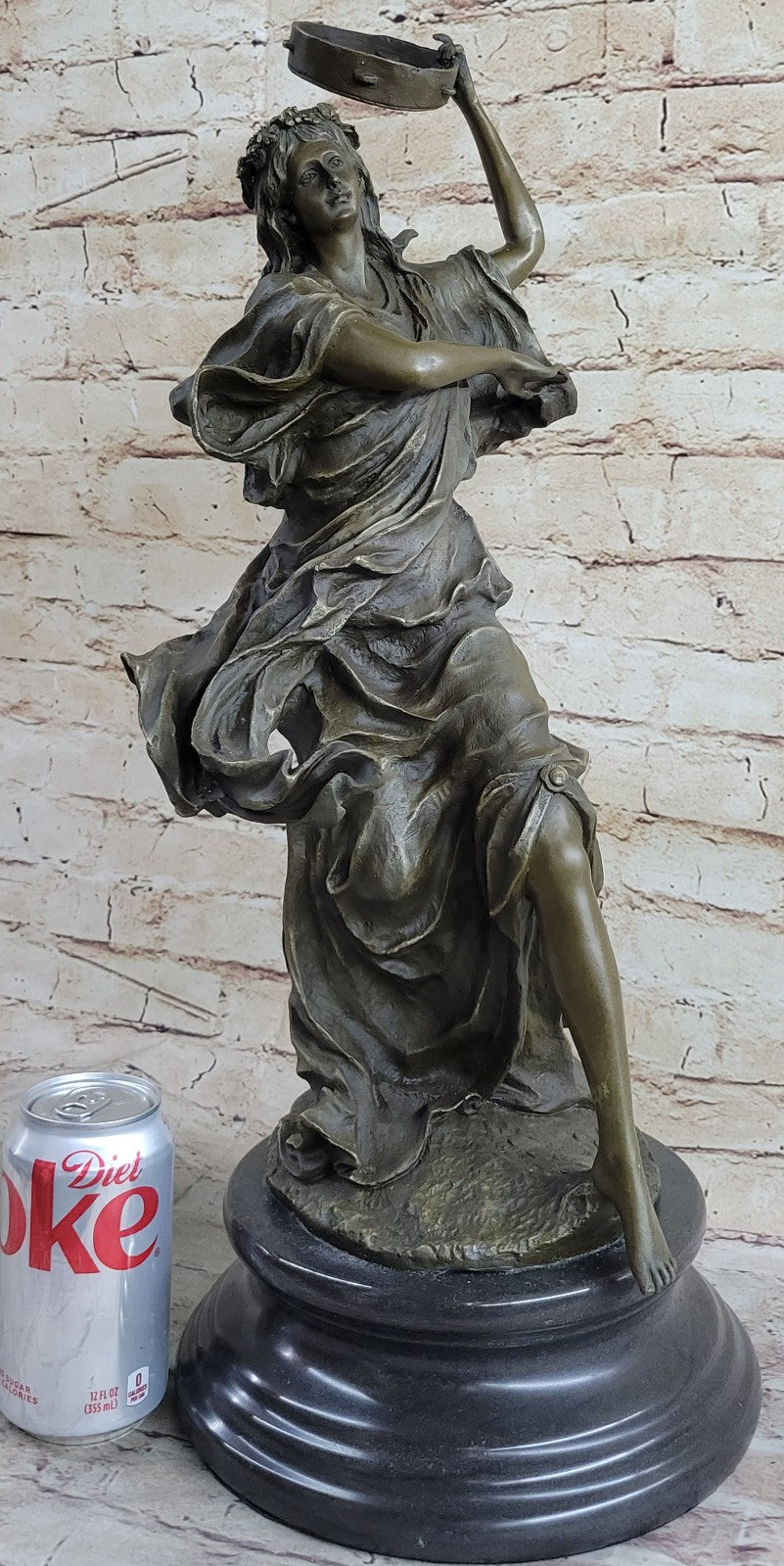 Bronze sculpture of a woman playing  tambourine Handcrafted by Lost Wax Method