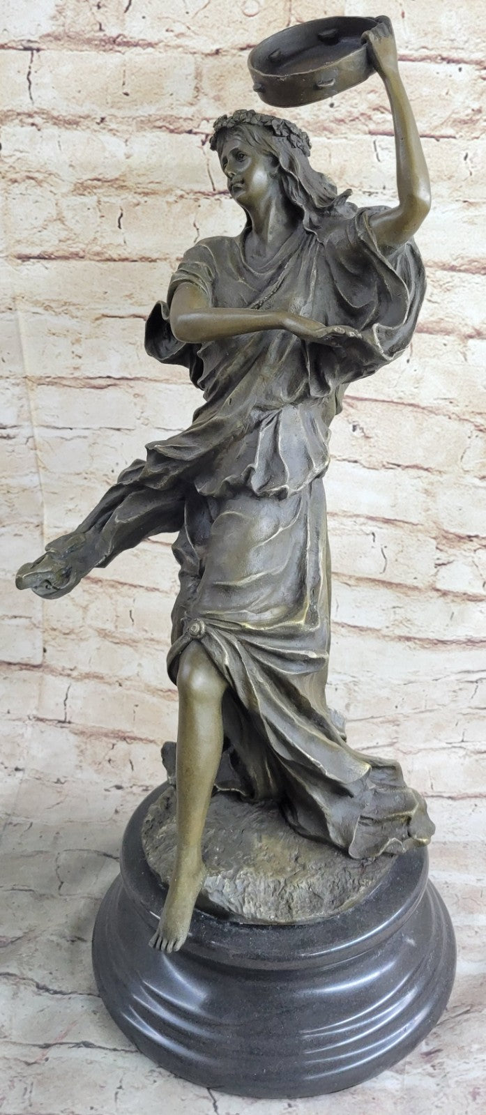 Bronze sculpture of a woman playing  tambourine Handcrafted by Lost Wax Method