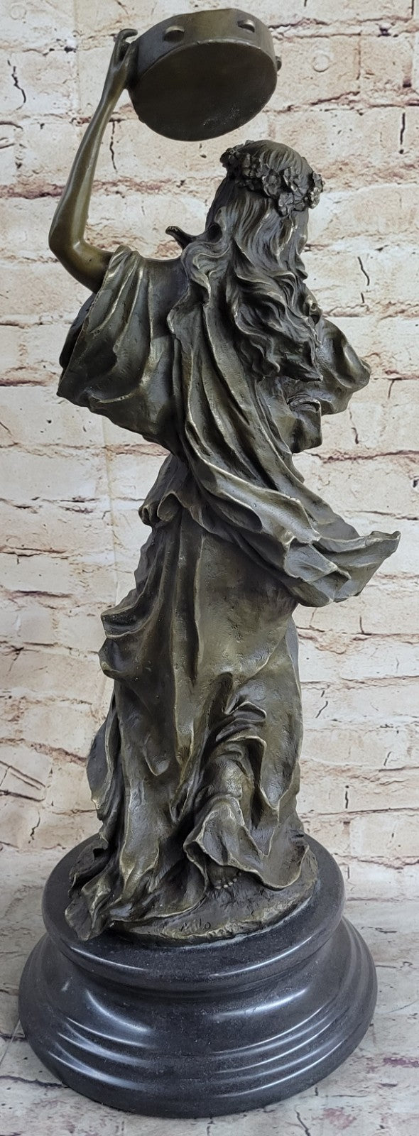 Bronze sculpture of a woman playing  tambourine Handcrafted by Lost Wax Method